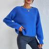 Women's Fashion Casual Crewed Neck Pullover Long-Sleeve Bolded Knit Sweater Top
