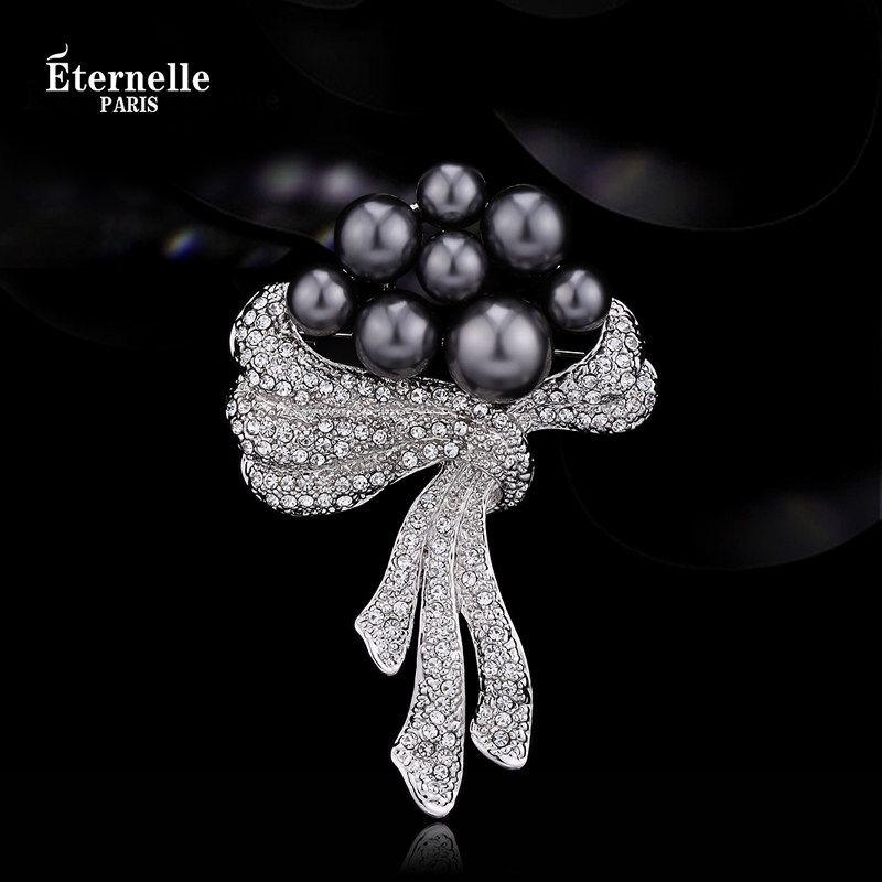 

Eternelle Women s Artificial Pearl European and American-Style Brooch Platinum Gold Black Shell Beads