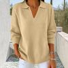 Women's Casual Knit Sweater with Lapel Collar Long Sleeve Color