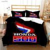 HRC-H-Hondas Motorrad Logo Bettbezug Bettdecke Bettwäsche-Sets Weiche Steppdeckenhülle und Kissenbezüge für Jugendliche Einzel-/Doppel-/Q-Queens-/King