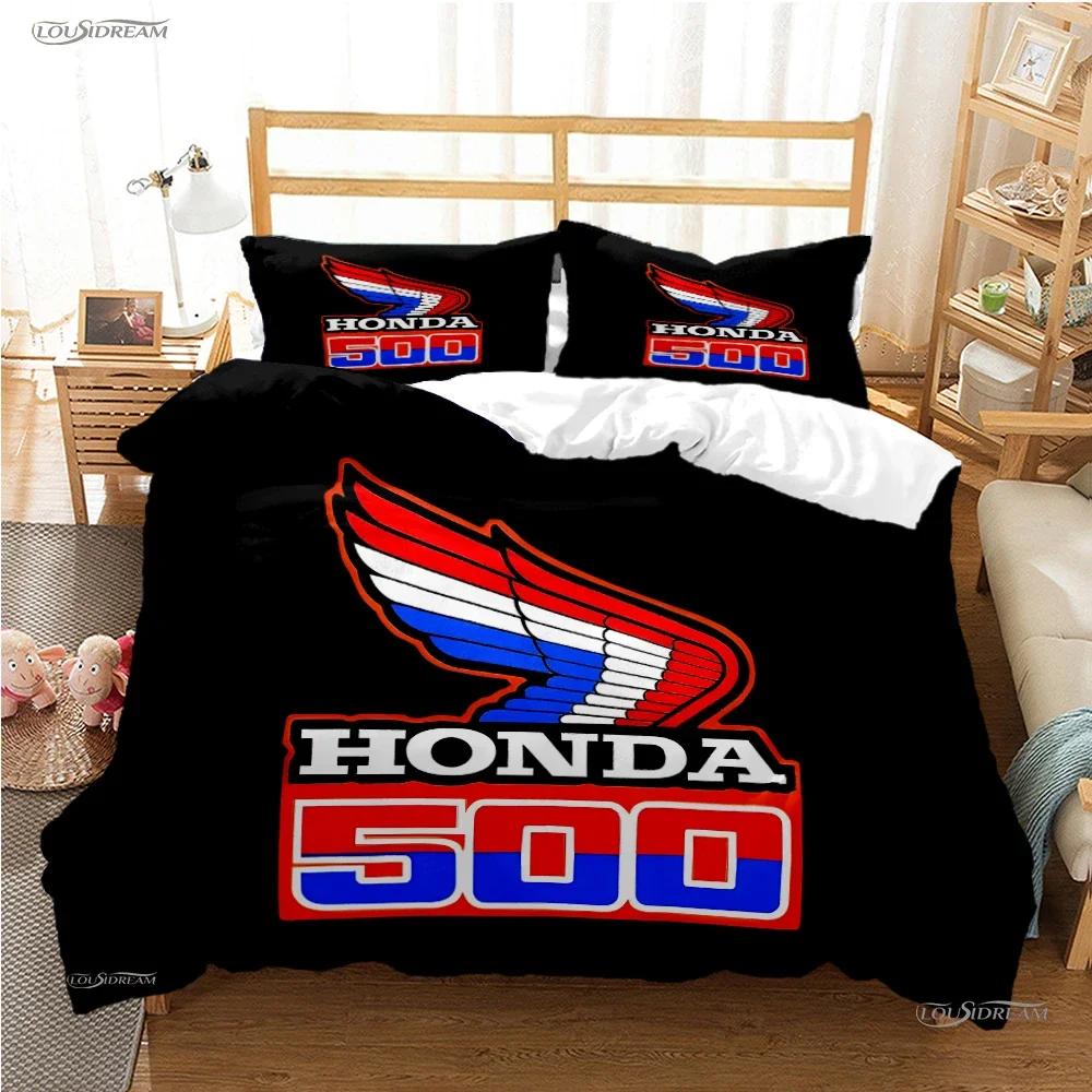 HRC-H-Hondas Motorrad Logo Bettbezug Bettdecke Bettwäsche-Sets Weiche Steppdeckenhülle und Kissenbezüge für Jugendliche Einzel-/Doppel-/Q-Queens-/King