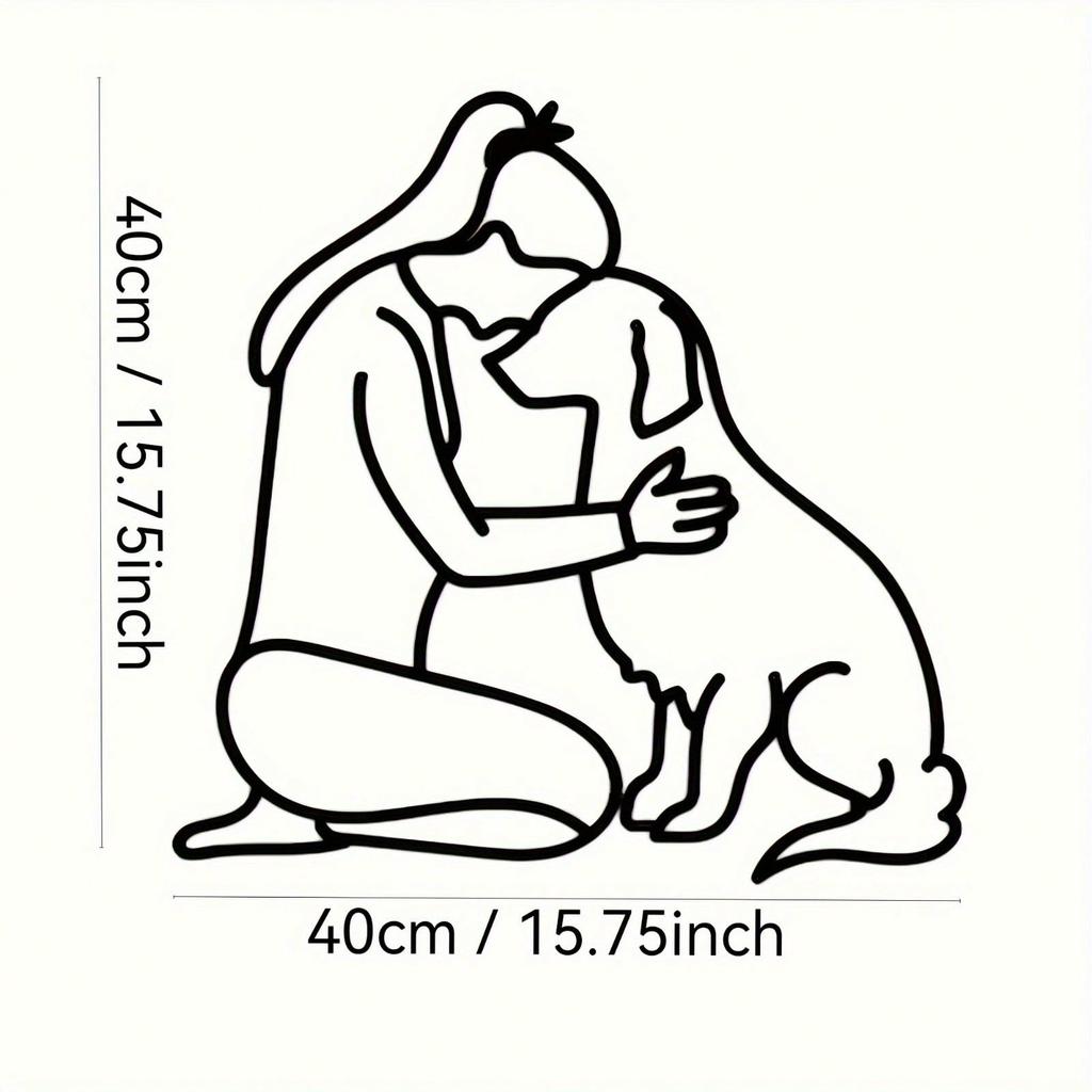 Metal Dog and Woman Portrait Wall Art 15.75 Inch Home Decor Easy Hanging Living Room Bedroom
