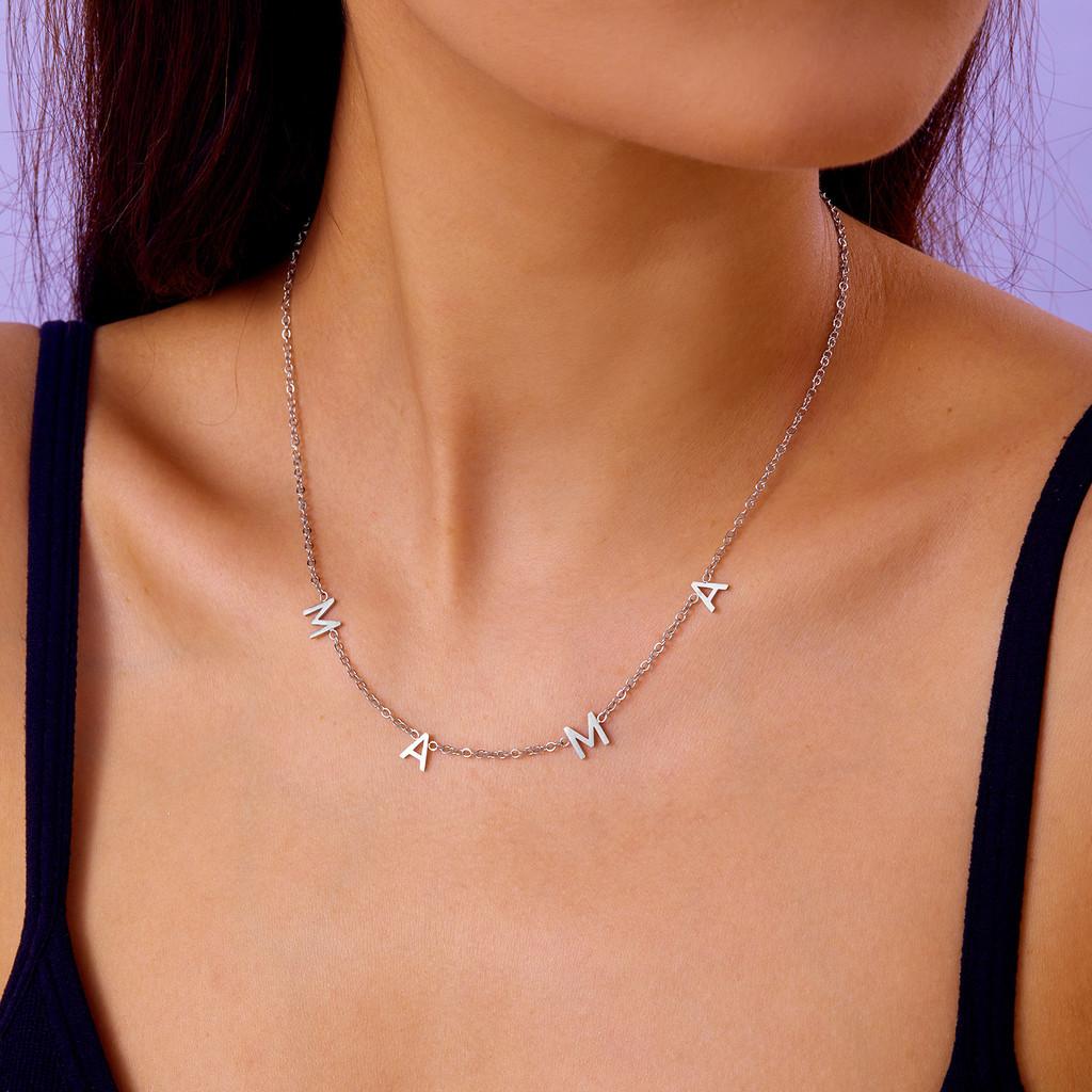 

Titanium Steel Mama Necklace With Geometric Design For Mothers Day Gift For Women срібний
