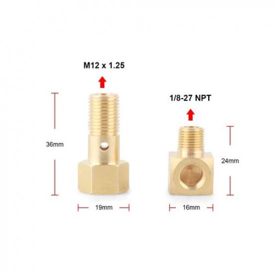 M12 X 1.25 To 1/8-27 NPT Fuel Pressure Gauge For Honda Civic Banjo Bolt Adapter