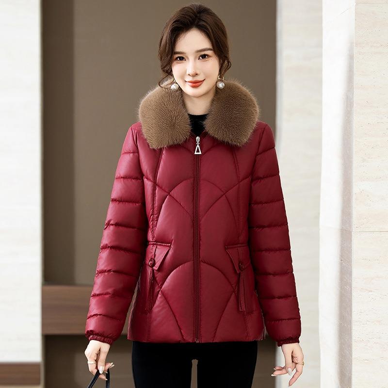 New winter slim-fitting and thin big fur-collared padded jacket women's short small padded jacket slim-fitting fashion padded clothing trend