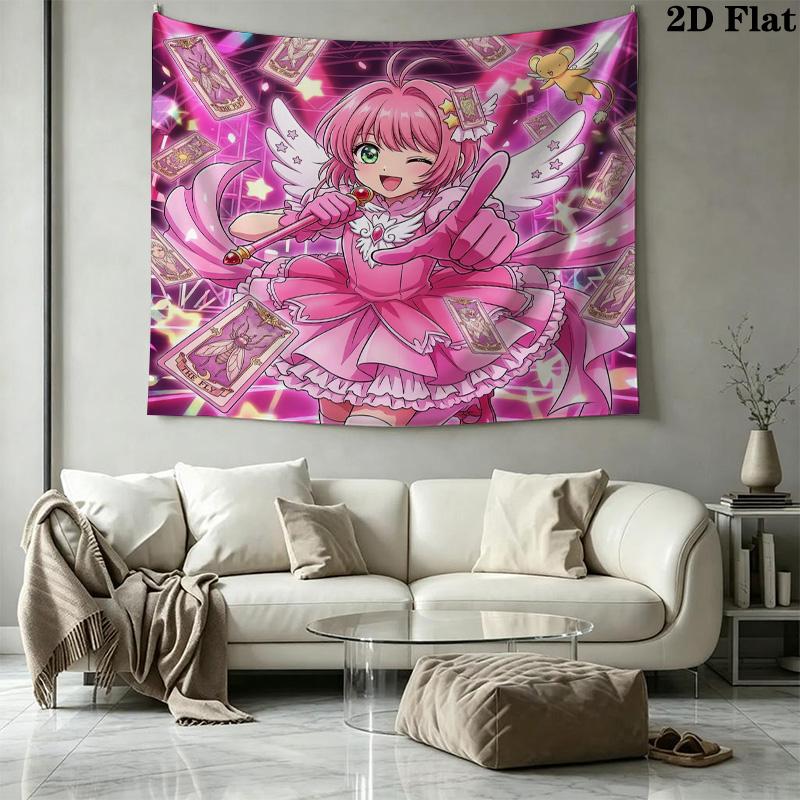 Cardcaptor Sakura Wall Tapestry Aesthetic Wall Hanging Printed Fabric Blanket Decorative Tapestries For Bedroom Living Room Home Decor