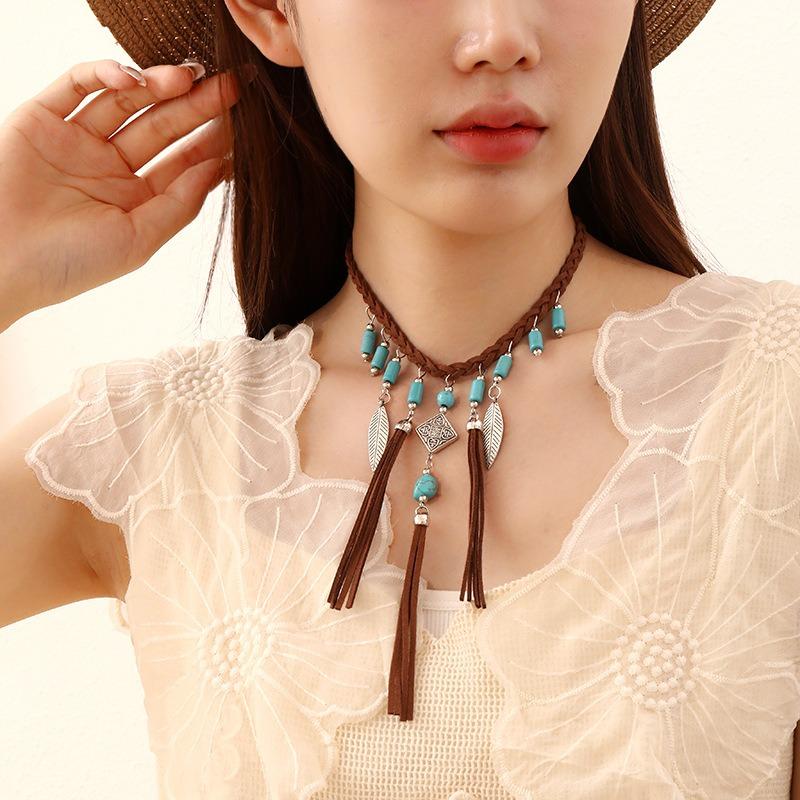 Bohemian Arm Necklace Women's Clavicle Chain Turquoise Tassel Arm Chain Vintage Vacation Accessories