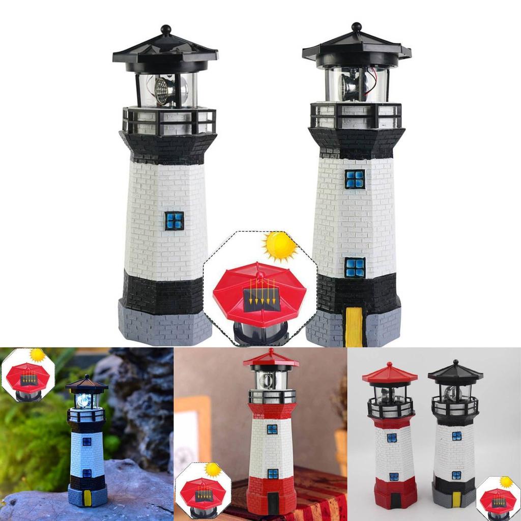 Elegant Outdoor Solar Resin Rotating Lighthouse Garden Decor Lights For Yard Spaces
