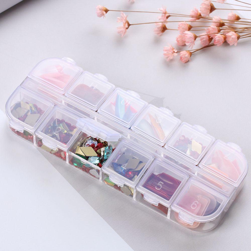 12 Fächer Mini Transparenter Kunststoff Medikamenten Pillenhalter Kleine Dose Bastel Organizer Nagelkunst Tipps Aufbewahrungsboxen