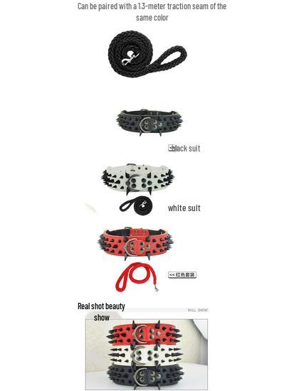 Zestaw obroży dla psa: Skórzana obroża przeciw ugryzieniom i smycz łańcuchowa z nitami dla owczarków niemieckich, pitbulli, dobermanów, buldogów francuskich.