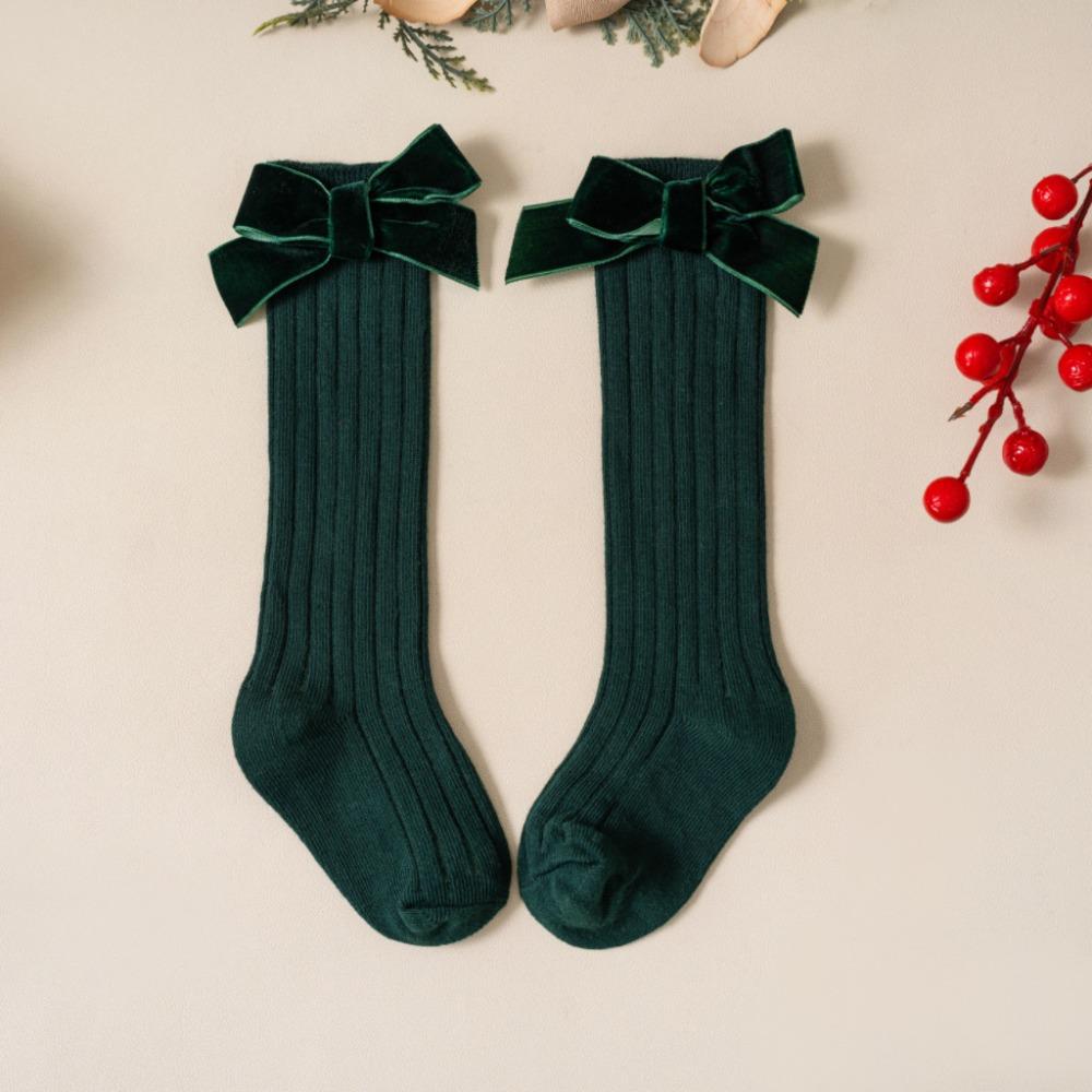 

Cotton Baby Knee High Long Sock Sweet Bow Middle Tube Socks Soft Kids Red Socks Christmas Gifts 5-7Years(XL)