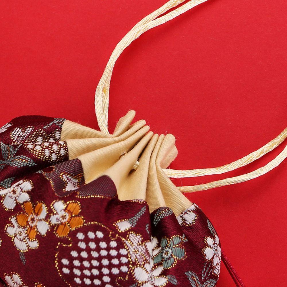 1 ks květinová vyšívaná úložná taška na šperky v čínském stylu se stahovací šňůrkou, odolná peněženka na mince