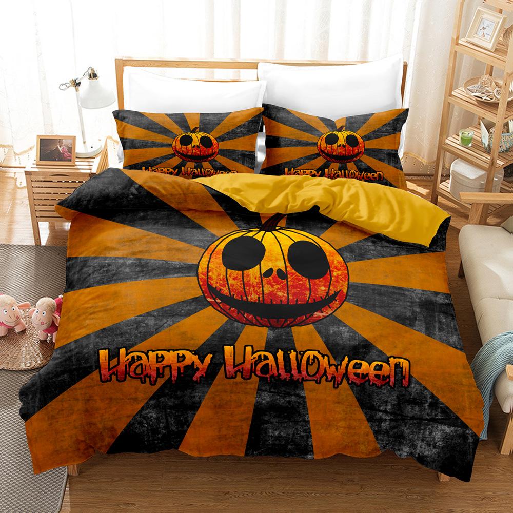 3D Halloween Bedding Set Pumpkin Ghost Down Duvet and Pillowcase 2/3 Pieces AU/EU/DE/US/UK Full Size Quick Drying Home Decoration