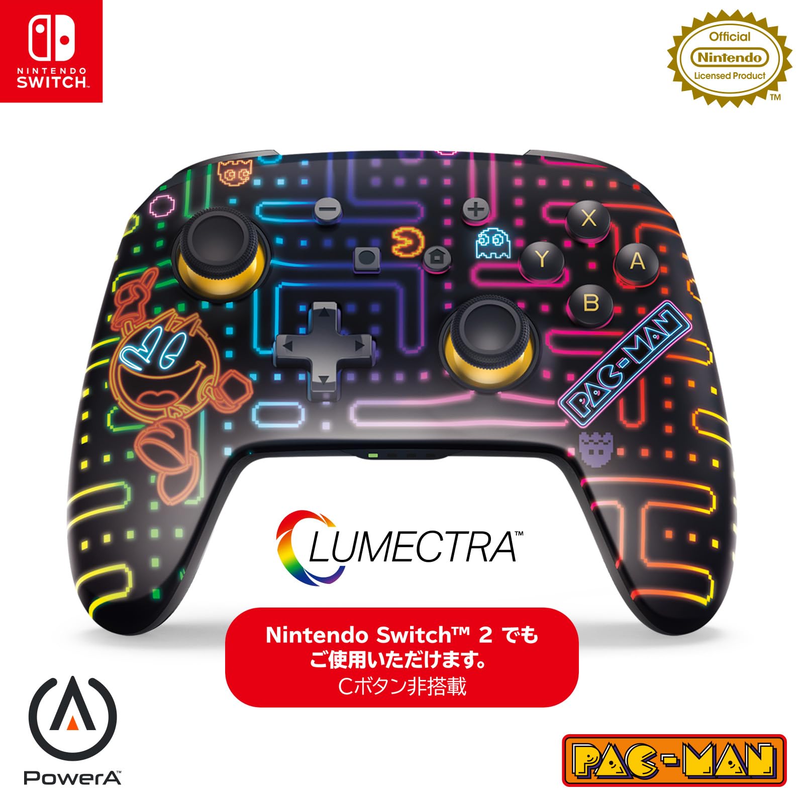 

[Officially Licensed Nintendo Product] PowerA Lumektra Enhanced Wireless Controller for Nintendo Switch - Pac-Man Neon Arcade NSGP0458JP-01 [Domestic