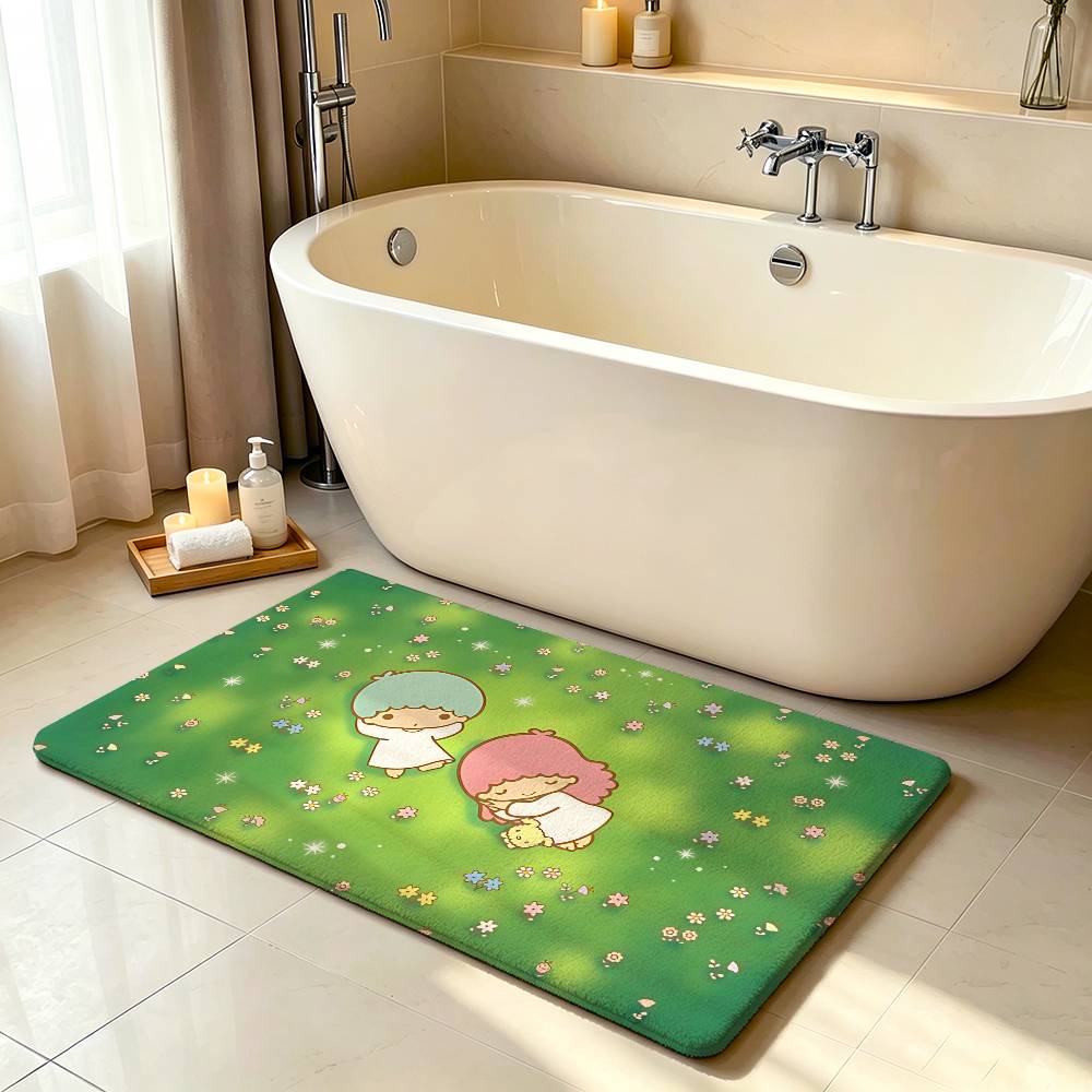 Kawaii L-Little Twin-Stars Carpet Bathroom Anti-slip Mat Door Mat Home Decoration Mat Entrance Door Mat Scratch-resistant Mat