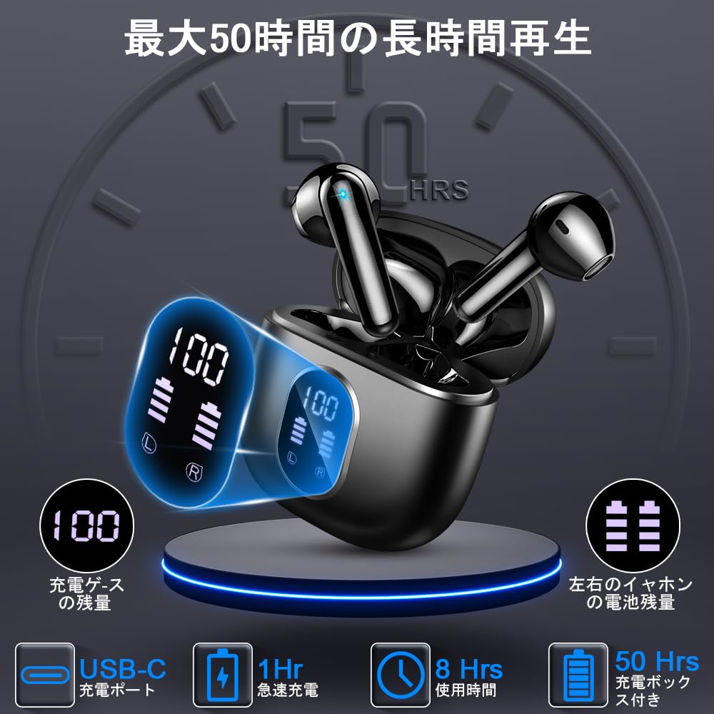 Bluetooth Wireless Earbuds Upgraded Bluetooth Compact and Bluetooth Automatic IPX7 Sound ENC Call Noise Low Instant Compatible with LED Fast 50 Hours