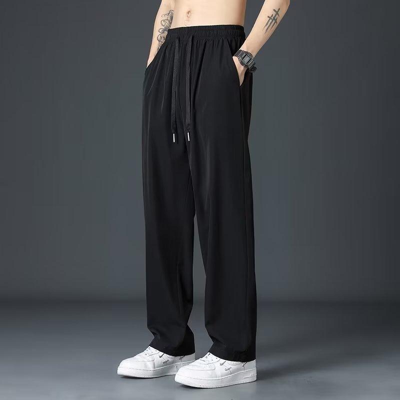 Straight-leg pants men's summer new drape solid color loose-fitting youth wide-leg casual ice pants