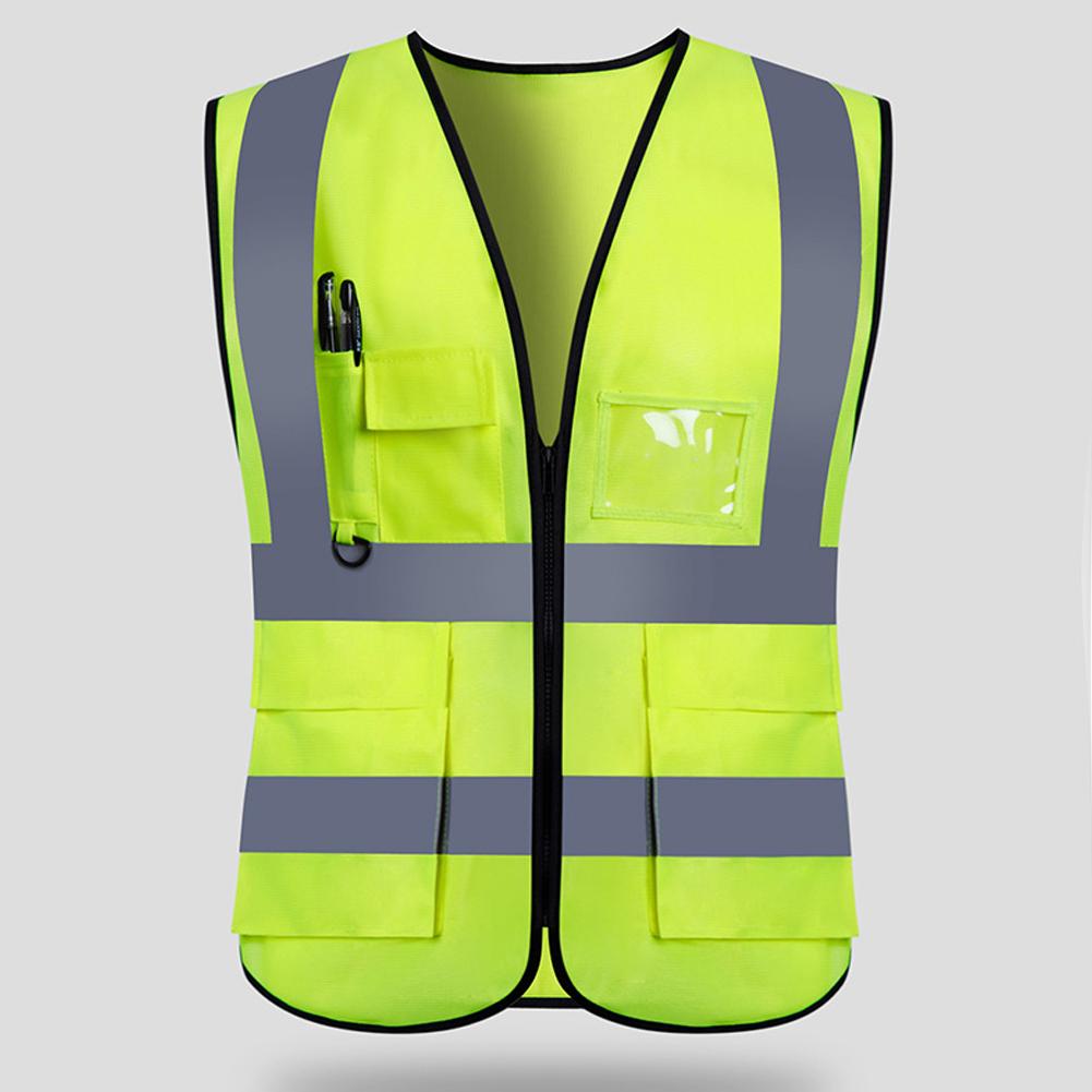 Adults High Visibility 5 Pockets Safety Reflective Zipper Vest Warning Waistcoat