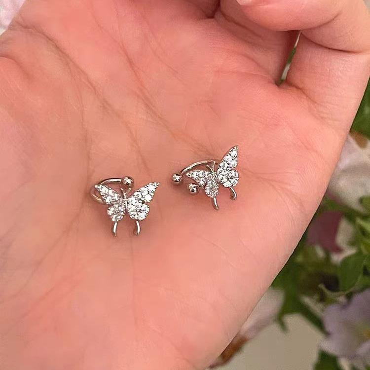 2025 Micro-Inlaid Zircon Butterfly Forest Earrings & Ear Clips - Simple, Compact Design