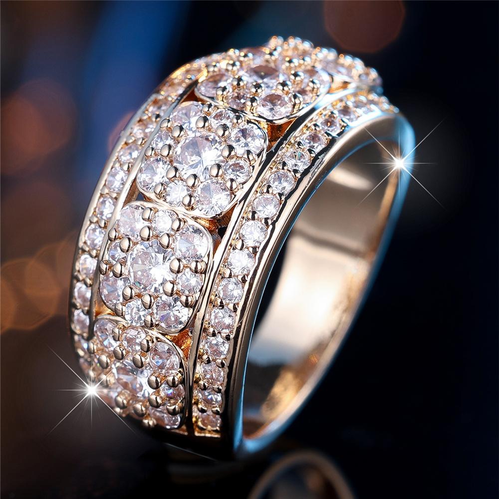 Luxury Female Small White Round Zircon Stone Ring Yellow Gold Color Elegant Gift Wedding Jewelry For Women