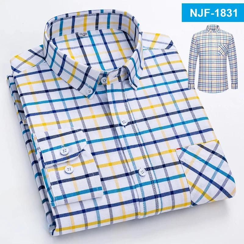 100% Cotton Oxford Long-sleeve Shirts for Men Slim Fit Formal Plain Shirt Soft Casual Plaid Designer White Striped Black Clothes