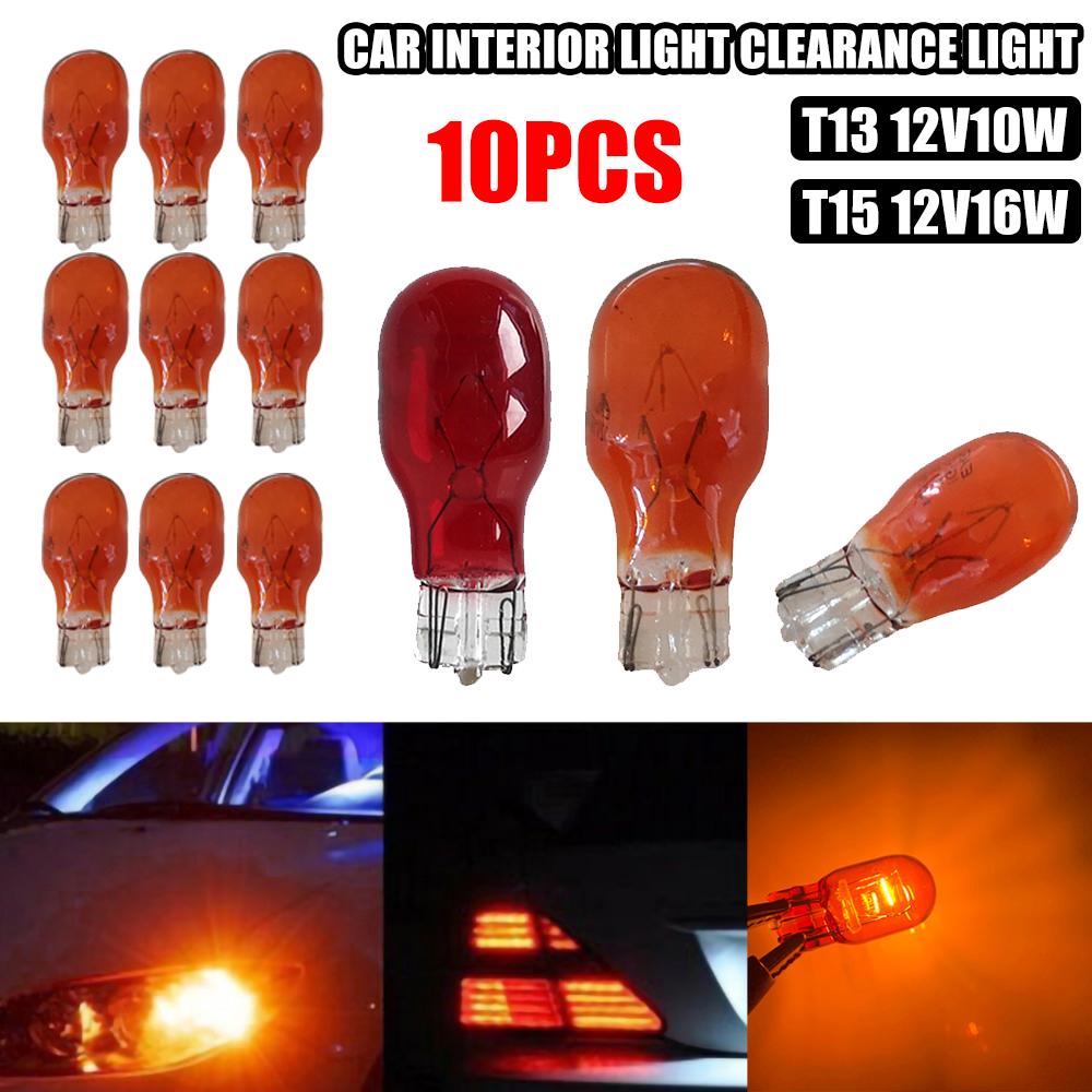 10x T15 12V16W Clear Glass Amber White Halogen Lamp Bulbs Car Interior Light Clearance Light Dashborad Instrument Lights