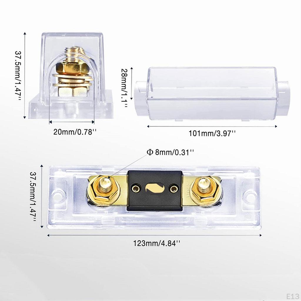 2 Pieces Anl Fuse with Fuses Holders and Copper Rings Terminal, Heat Shrinkable Tube Clear Cover