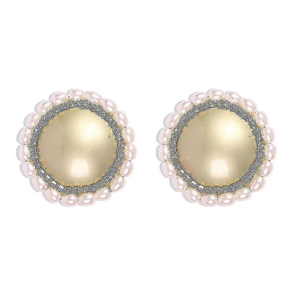 Ear Studs Round Pearl Metal Lace Golden Earrings Ear Clips For Birthday Gift