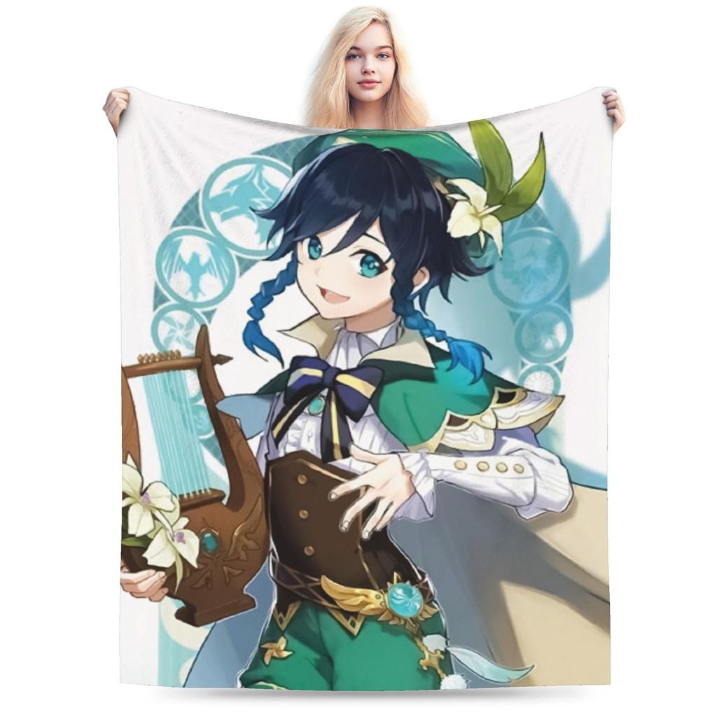 Genshin Impact Venti Blankets Velvet Summer Air Conditioning Barbatos Anime Multi-function Warm Throw Blanket for Bed Car Quilt