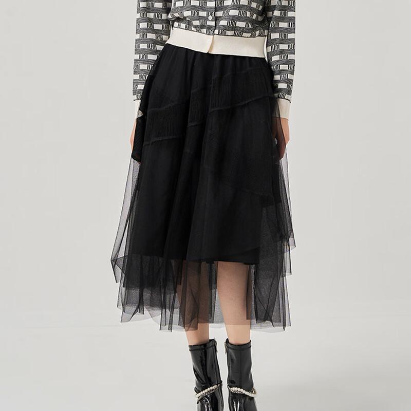 Iveni Women s Autumn Gentle Sweet Mesh A-Line Midi Skirt M