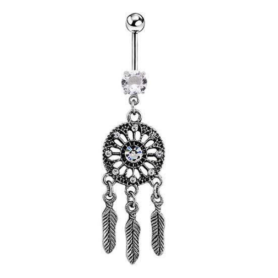 Kvinner Krystall Rhinestone Dream Catcher Body Piercing navle navle Ring Bar