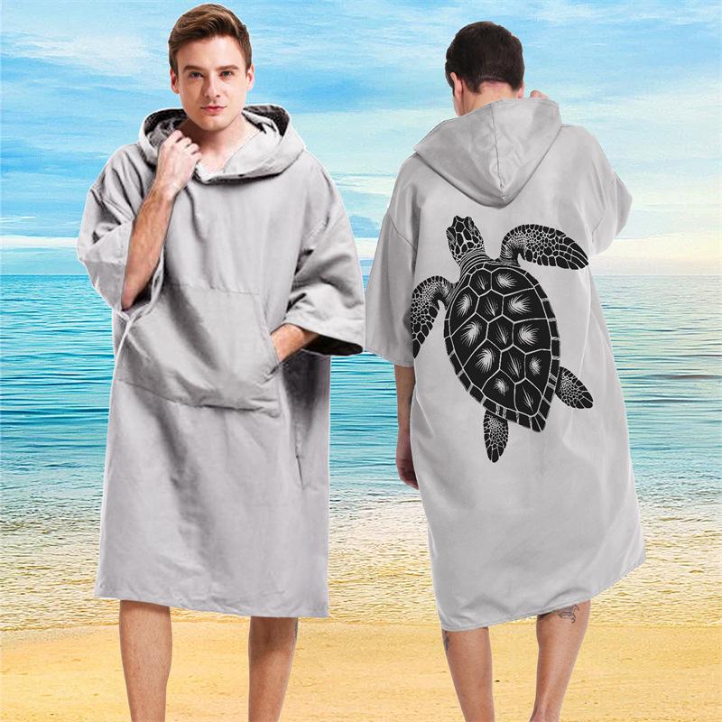 2025 Quick-Dry Hooded Swim Poncho with Zipper - Portable Bathrobe and Beach Towel