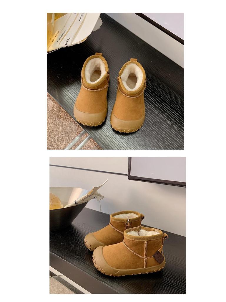 Korean-Style Unisex 2025 Winter Boots: Side Zipper, Plush Lined, Anti-Kick, Warm Cotton, Short Snow Boots for Kids