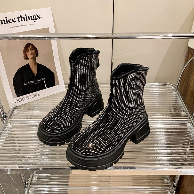 

Женские ботильоны на платформе с кристаллами, роскошные туфли на высоком каблуке, женские брендовые дизайнерские зимние тренды 2025 года, удобные, на толстой молнии, Botas Mujer 38