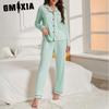 GMXIA Women's Pajamas Autumn and Winter Solid Color Cardigan Long Sleeve Loungewear Set