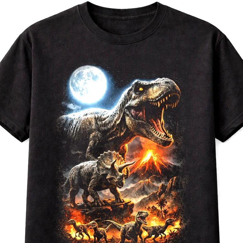 TRex Volcano Dinosaur Moon Graphic Unisex TShirt Jurassic Dino Tee S5XL S