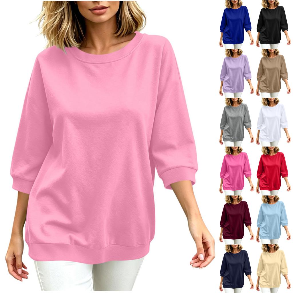 Women's Casual Three-Quarter Sleeve T-Shirt Top for Everyday Wear