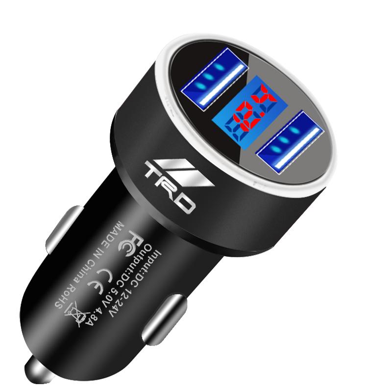 Autoladegerät 2 USB-Anschlüsse Schnellladung Digitalanzeige Autozubehör für Toyota GR TRD Fortuner Chr Verso Prius Hiace Yaris Trd Camry