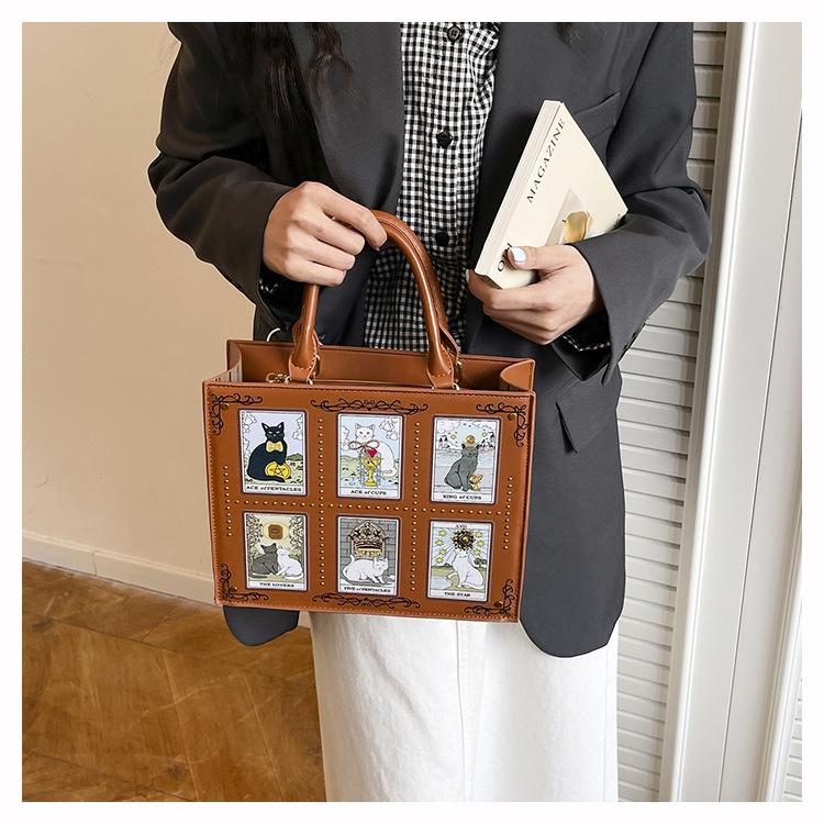 Fashionable Women's Tote Bag with Unique Cat Elf Illustrations and Adjustable Strap