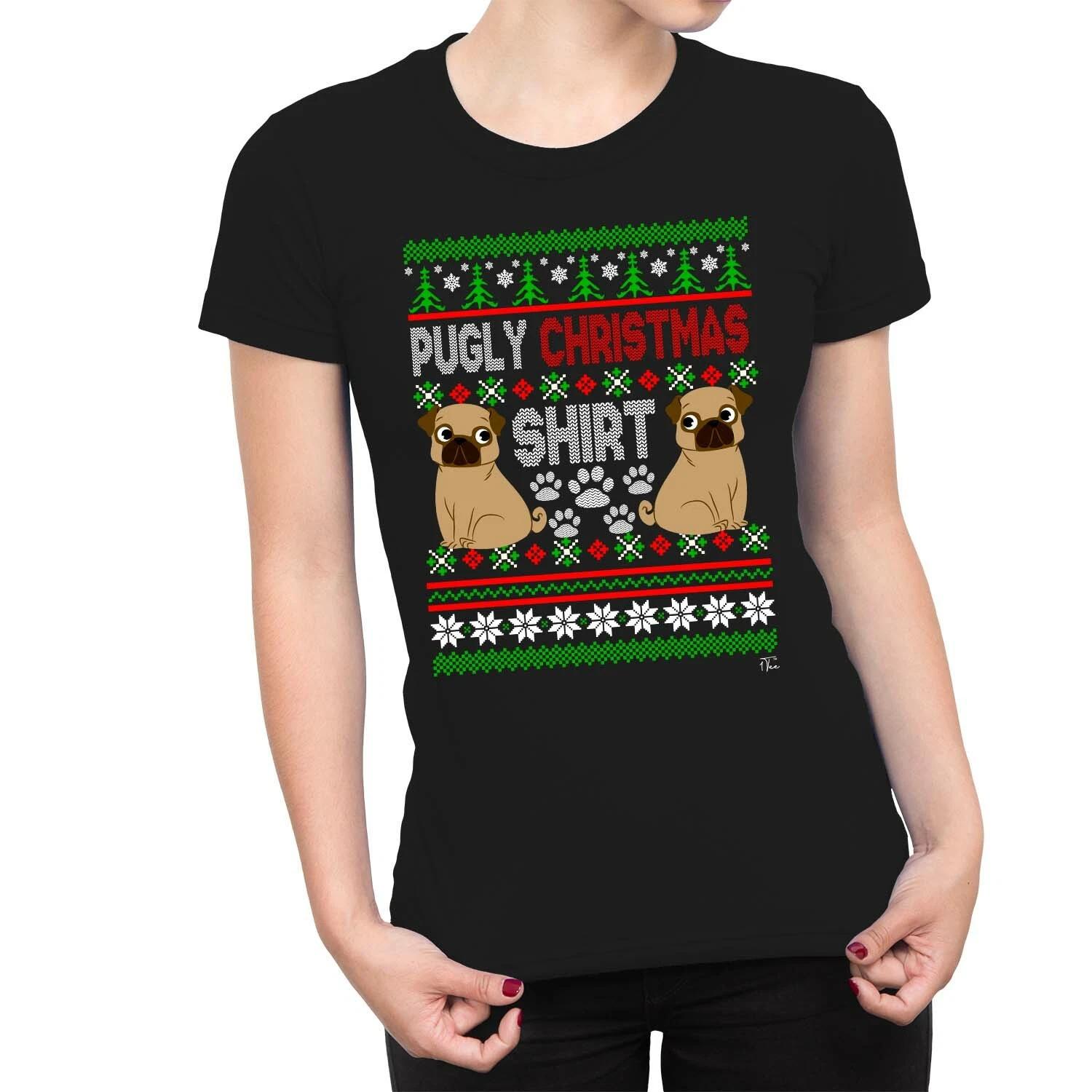 1Tee Womens Pugly Christmas Shirt T-Shirt L