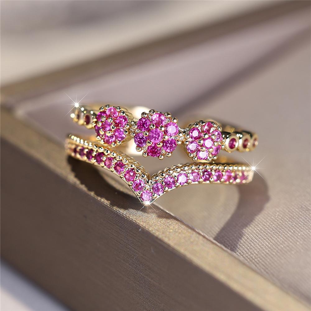 Charm Female Green Purple Blue Zircon Stone Open Adjustable Ring Vintage Gold Color Wedding Jewelry For Women