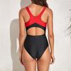 Women S One Piece Swimsuit Color Block Conservative Tummy Control Backless Bathing Suit