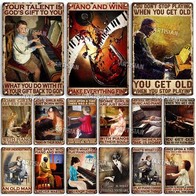 Artisian Music Metal Plaque Piano Tin Sign Instrument Decorative Plate Wall Decor Garage Bar Pub Club Hotel Cafe Kitchen Home