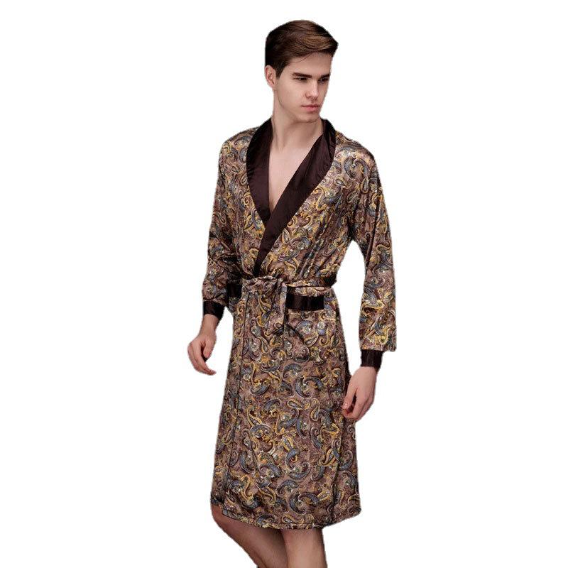 Men's Silk Pajama Set: Mid-Length Robe & Short/Long Sleeve Options for Spring, Summer, and Autumn