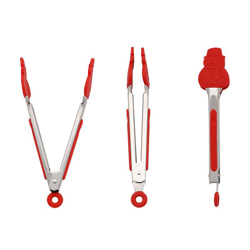 Christmas Food Tongs 6 Pcs Grip Serving Gingerbread Man Tree Nonstick Tip Reusable Bacon Silicone Tongs Meat Server