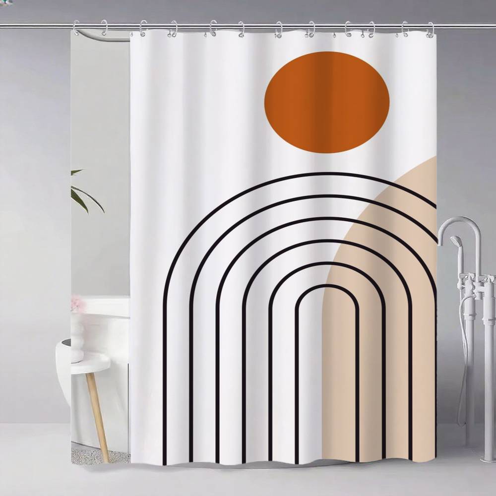 Contemporary Abstract Line Drawing Art Bathroom Curtain Classic Fabric Shower Curtain With 12 Hooks Waterproof Bathroom Decor