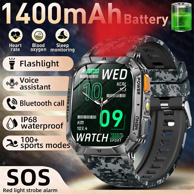 

1400mAh Big Battery Smart Watch Men Outdoor GPS Flashlight IP69K Waterproof Bluetooth Call AMOLED HD Sports Smartwatch New 1400 Large Battery