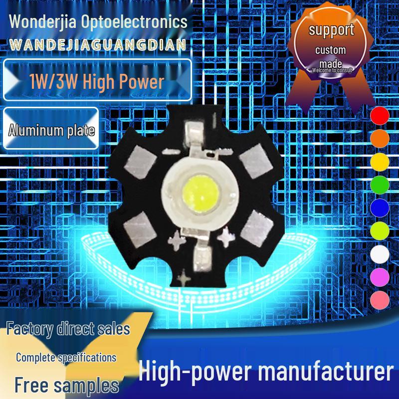 

High Power LED Bead: 1W/3W Multicolor Light (White, Red, Blue, Green, Yellow, Warm White) on Copper Aluminum Substrate. 1W White Light