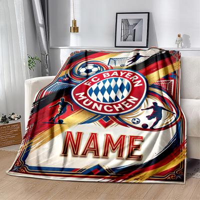 Bayern Munich Soccer Poster Personalized Text Blanket Throw Personalized Blanket Soft & Cozy Suitable for Livingroom Sofa Nap Bedding