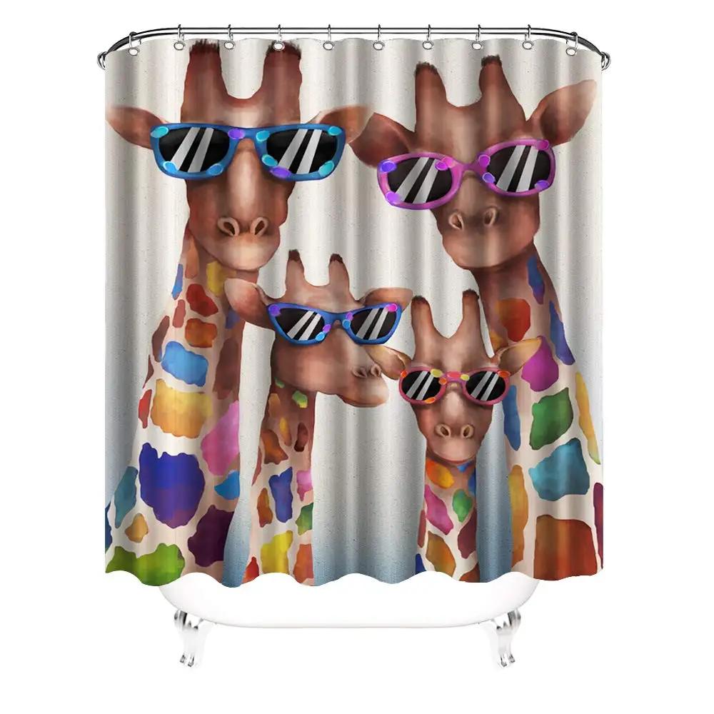 Funny Animal Shower Curtain Giraffe Jungle Safari Tropic African Wildlife Black and White Modern Designer Cool Bathroom Decor